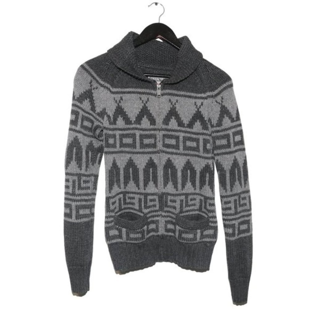 Tna 100% Lambswool Sea to Sky Geometric Knit Full Zip Sweater Size Medium